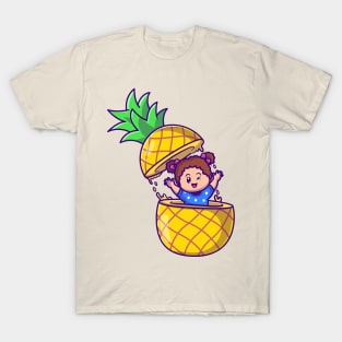 Cute Girl In Pineapple Cartoon T-Shirt